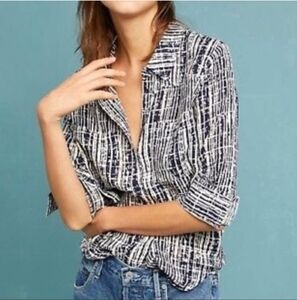 Anthropologue Holding Horses Sammie Navy Blue Button Down Collared Shirt